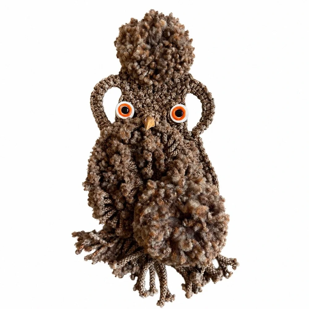 Vintage Macrame Owl Wall Hanging Decor Woodland Boho Retro Handmade MCM 70s